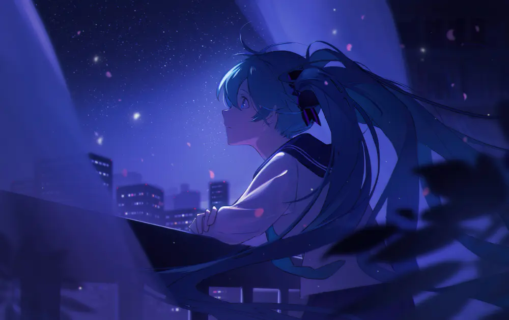 夜空下眺望星空的少女壁纸