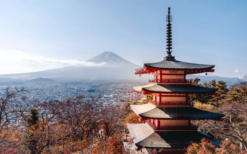 日本 旅行 秋天 富士山 建筑物 寺庙 5K桌面壁纸5120×3200