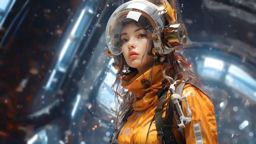 AI艺术创作的4K壁纸 女性长发与未来科技的完美融合