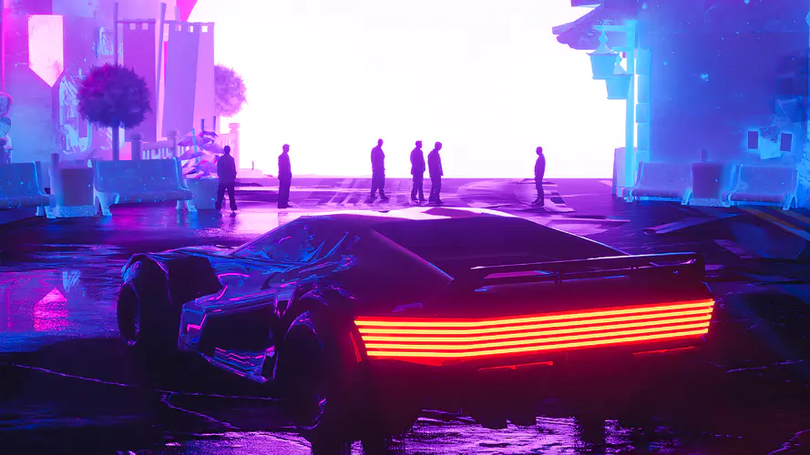 庞克2077 庞克 Synthwave 轮胎 车灯 4K桌面壁纸 3840×2160