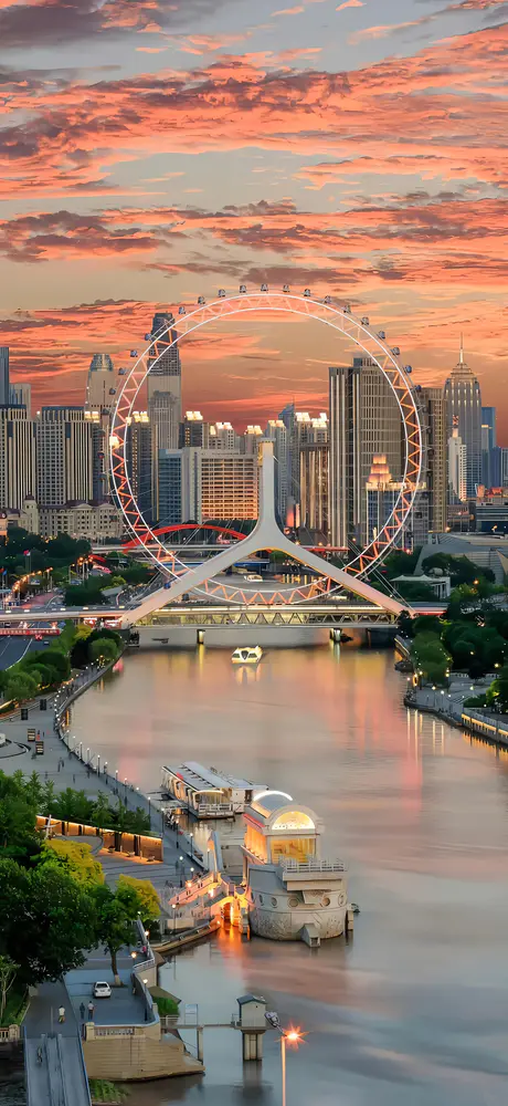 天津之眼摩天轮海河城市夜景