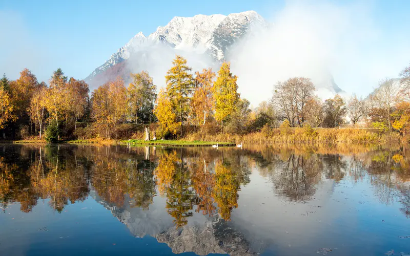 湖 雪山 秋天 奥地利 5K桌面壁纸5120×3200 照片