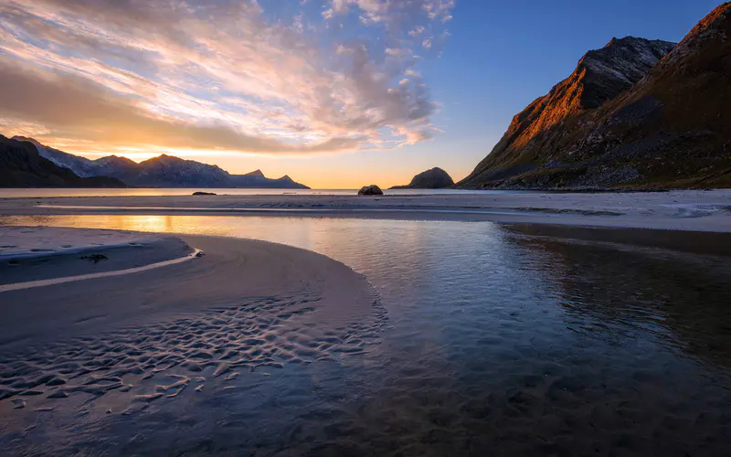 海滩 日落 夏天 罗弗敦群岛 挪威 5K桌面壁纸5120×3200