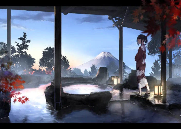原创 人物 动漫 女孩 山 浴衣 水 灯笼 4K壁纸