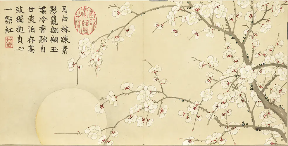 梅花插图 4K极简主义中文鲜花壁纸，带有汉字标签