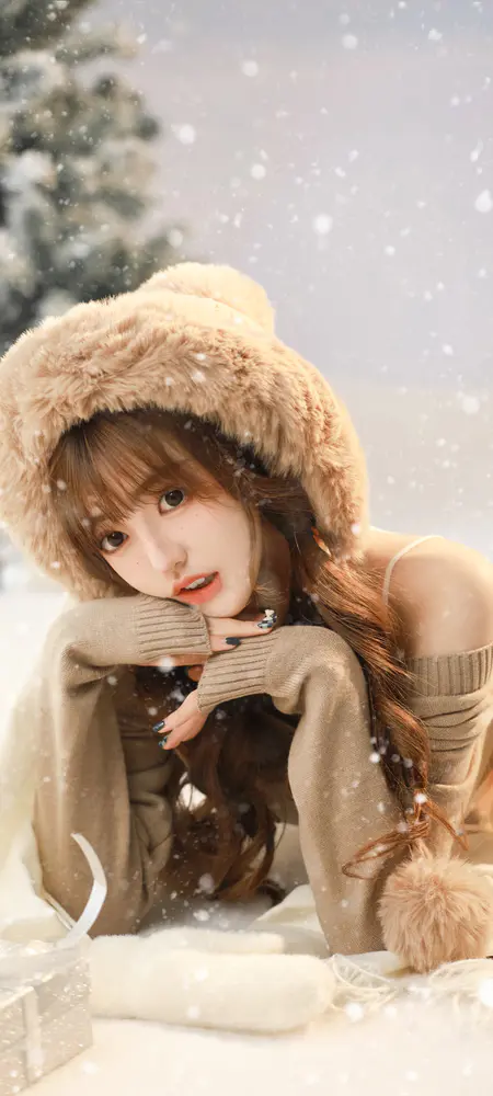 雪景美人温暖冬日壁纸