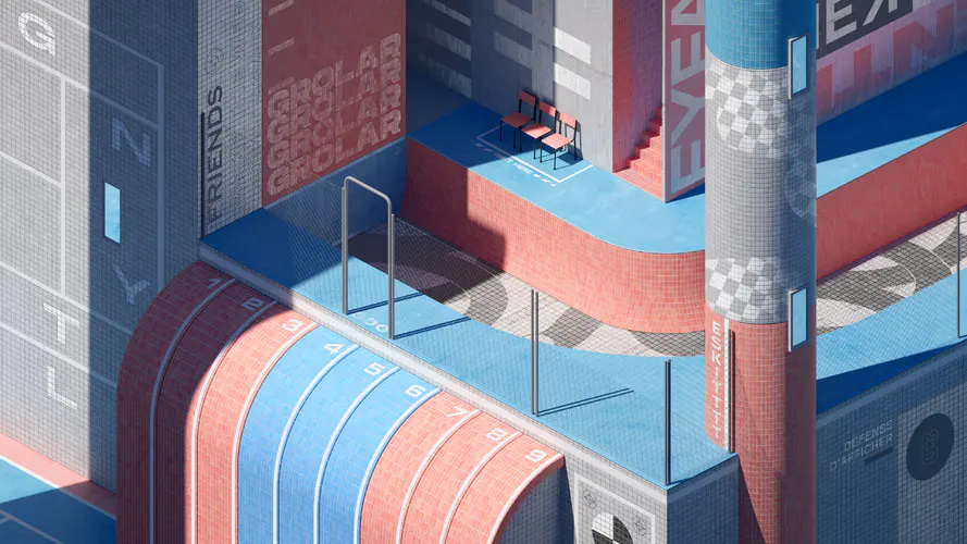 AI艺术创作的4K壁纸 现代建筑与游泳池的完美结合