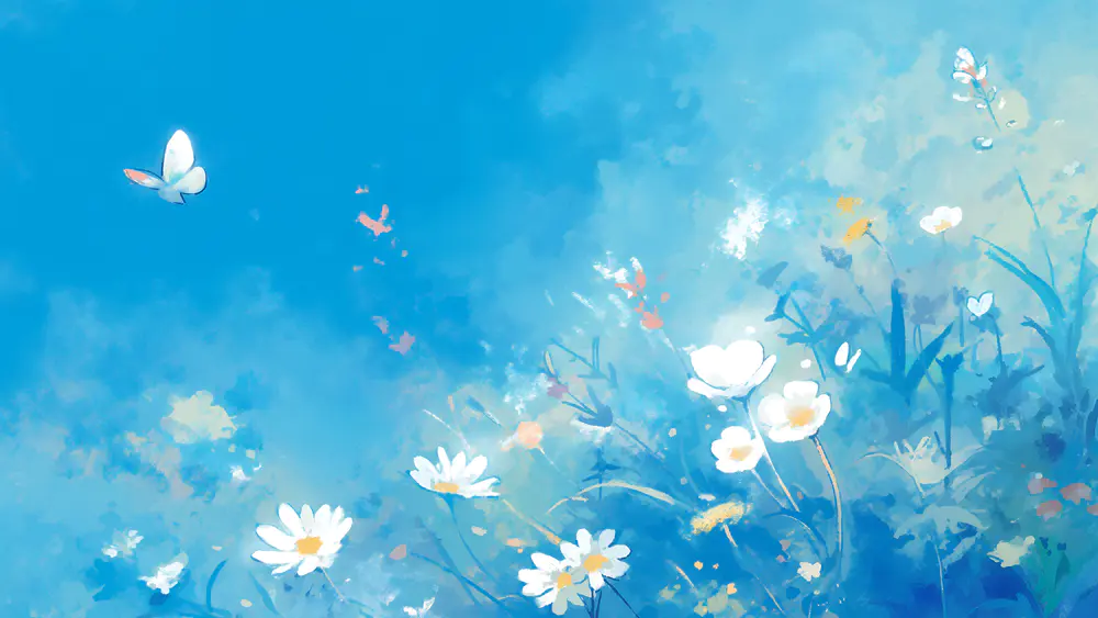 蓝天白云 小雏菊 蝴蝶 壁纸