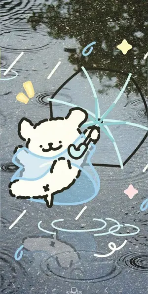 可爱小熊雨天漫步壁纸