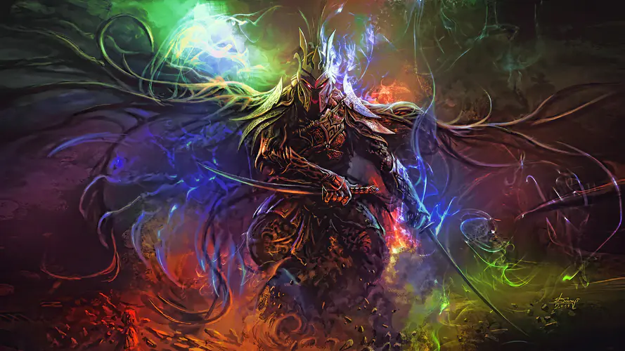 4K奇幻艺术战士壁纸 剑与扇子的艺术，AI创作的奇幻世界