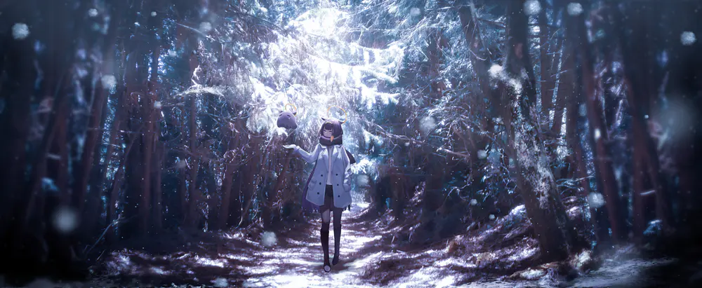 冬季森林中的猫耳女孩与大雪 8K壁纸精选