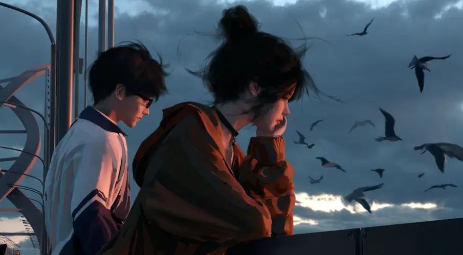 云虫丨夜空飞鸟落日壁纸