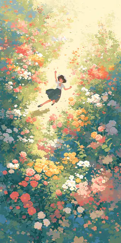 “动漫花海少女插画 手机高清壁纸”