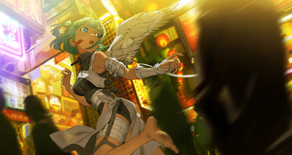 原创 人物 绿眼睛 赤脚 短发 刘海 女兵 人群 小房 动漫 女孩 青色头发 运动 水色眼睛 科幻小说 奔跑 无袖 4K壁纸