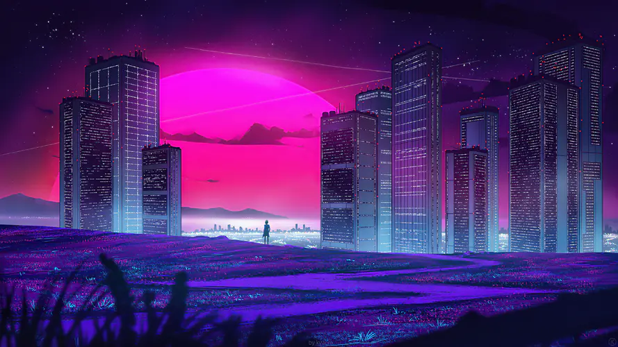 大都会 Synthwave 数码艺术 艺术 绘画 4K桌面壁纸 3840×2160