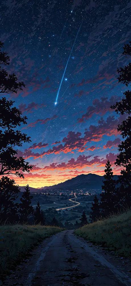绚丽星空下的宁静山村夜景