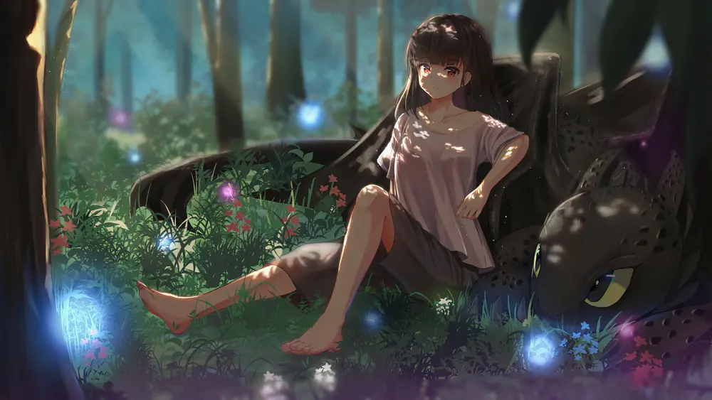 高清奇幻森林少女与黑豹壁纸4K电脑桌面图片