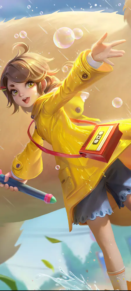 雨中少女奔跑的清新壁纸