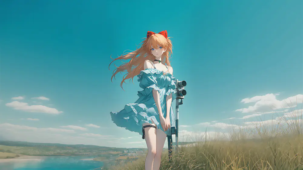 蓝天草原风少女动漫唯美壁纸