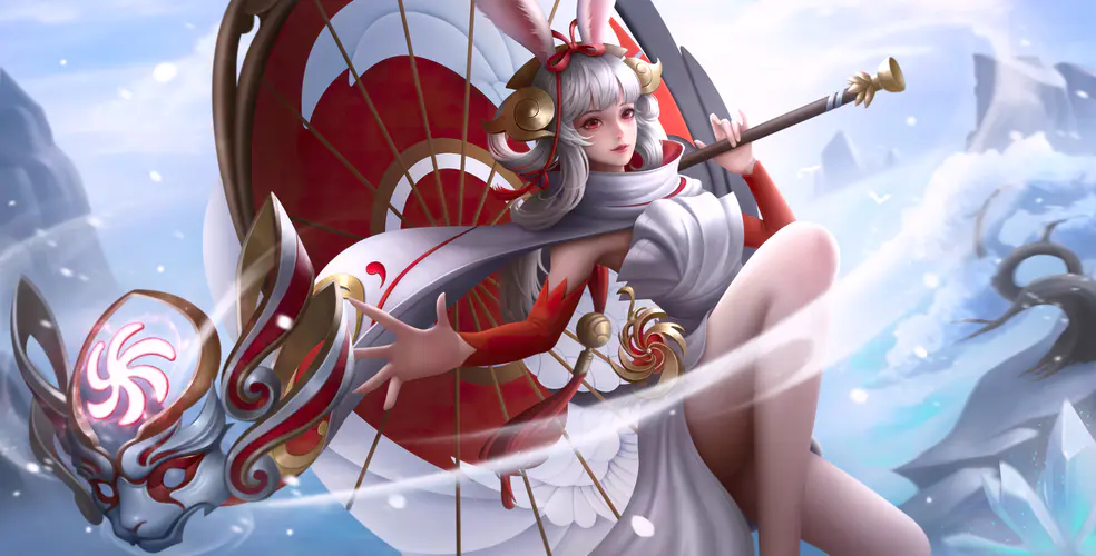 王者荣耀奇幻女孩红眼8K壁纸 兔子耳朵与长发的完美结合