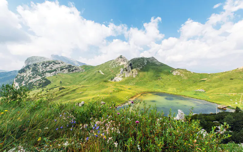 山 湖 草甸 瓦尔帕罗拉山口 意大利 5K桌面壁纸5120×3200