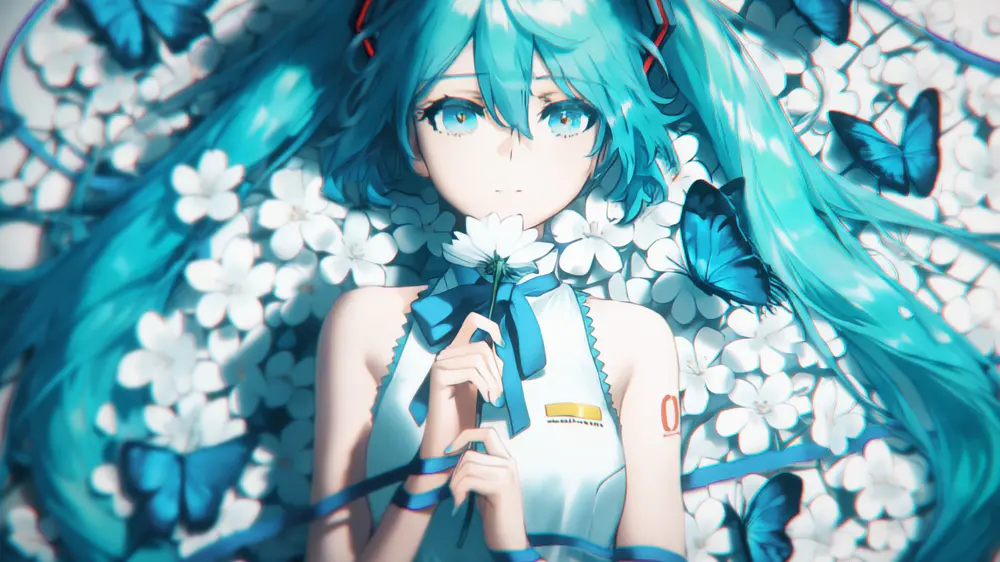 初音未来鲜花蝴蝶壁纸