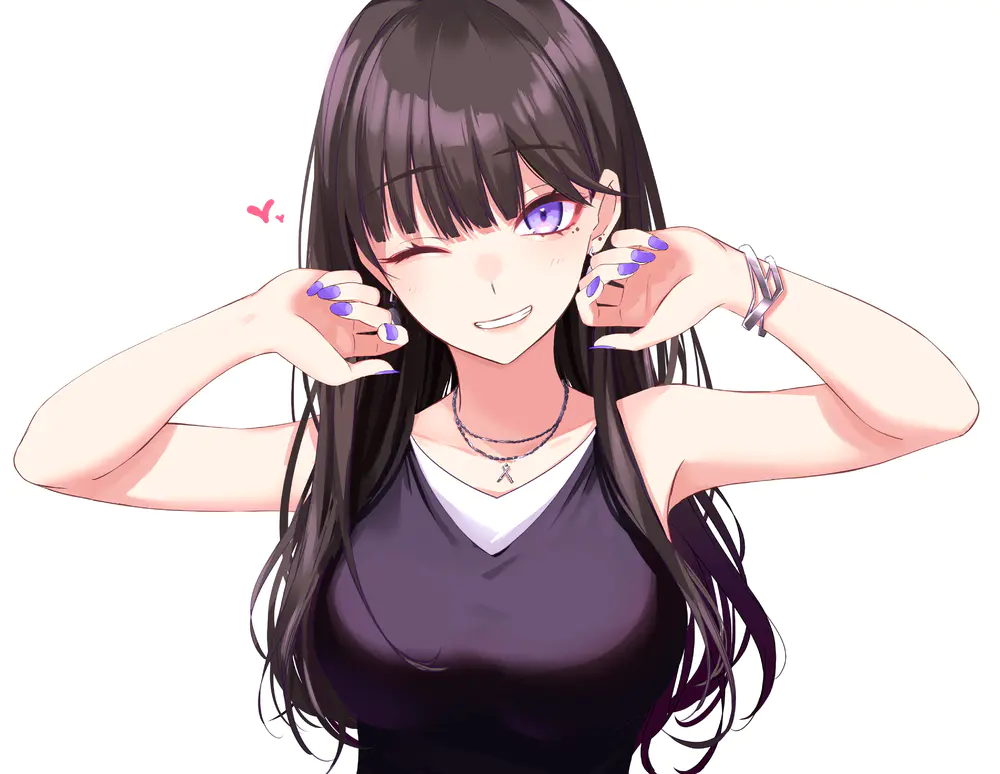 动漫女孩微笑4K壁纸 紫色眼睛、深色头发与白色背景的完美结合