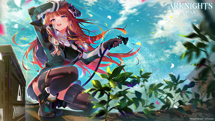 动漫女孩风笛与植物4K壁纸 黑发蓝眼神枪手的梦幻世界