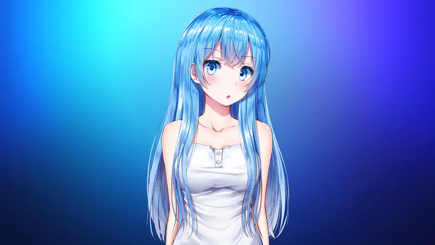 蓝色长发动漫女孩 4K高清壁纸，AI艺术与简单背景的结合