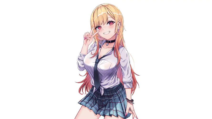 金发红眼动漫女孩 8K壁纸背景