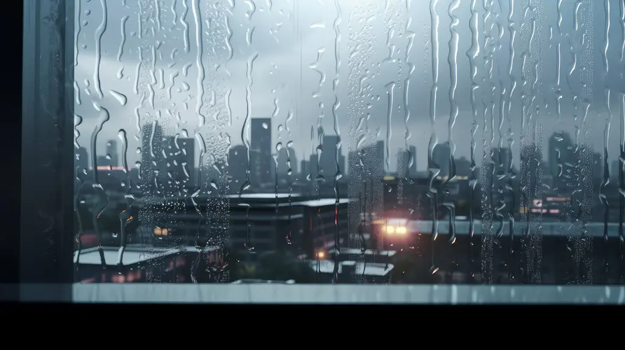 城市雨景 艺术般的建筑与细雨交织的4K壁纸