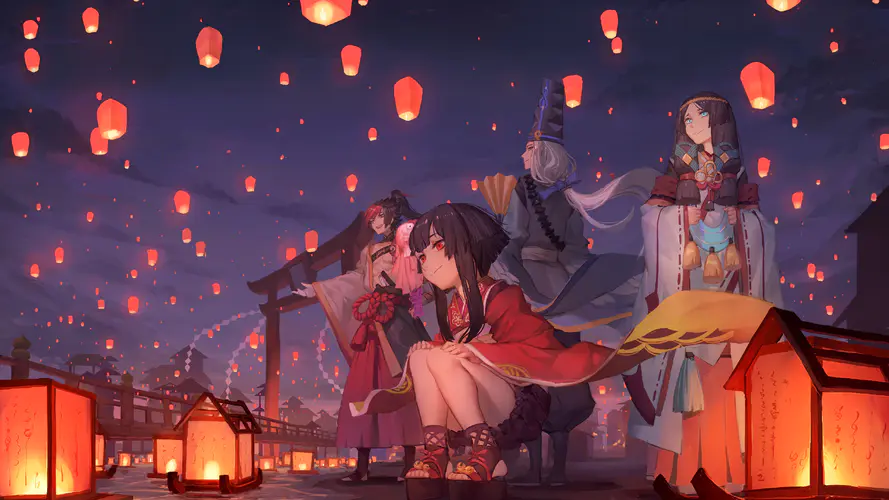 阴阳师 夜下式神祈愿图壁纸