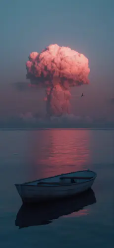 梦幻晚霞湖面船高清手机壁纸