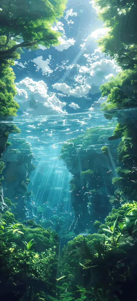 阳光水底森林壁纸