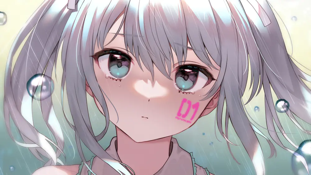水滴泪痕的二次元少女壁纸