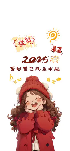 发财暴富 2025新年少女 手机壁纸