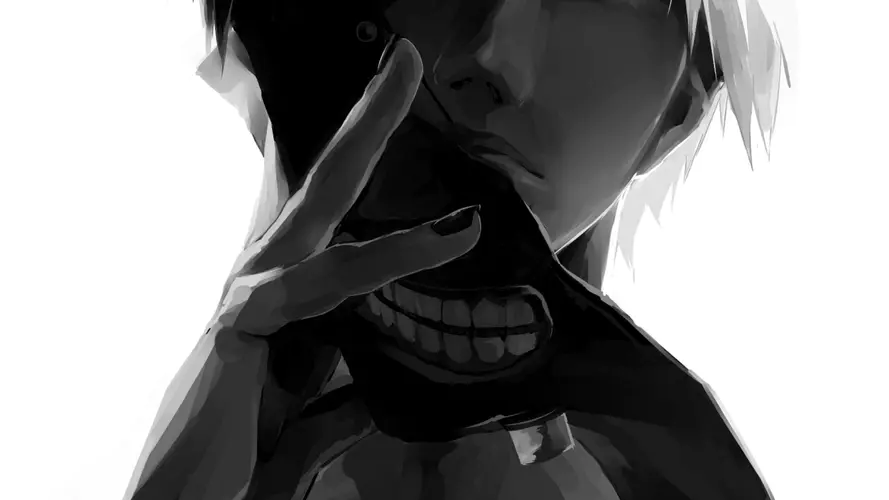 肯kaneki 东京食尸鬼 长长的头发 脖子 黑色和白色的 4K桌面壁纸 3840×2160