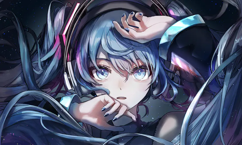 动漫女孩的蓝色特写 初音4K壁纸