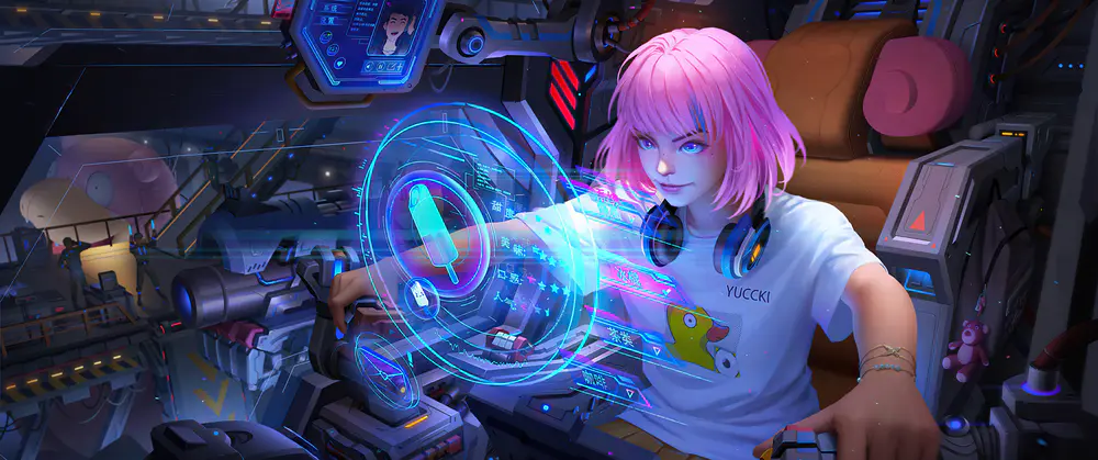 机甲少女 粉发短发 耳机 3d个性动漫壁纸3440×1440