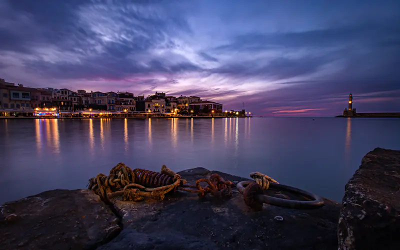 海岸 港口 灯塔 夜晚 干尼亚 格里兴兰 5K桌面壁纸5120×3200