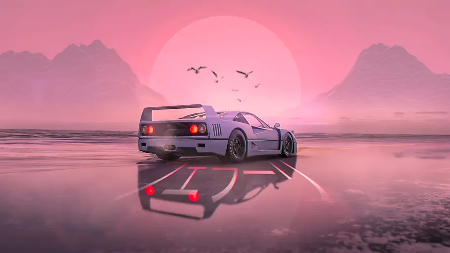 超级跑车 法拉利f40 电脑游戏 Synthwave 1980年代 4K桌面壁纸 3840×2160