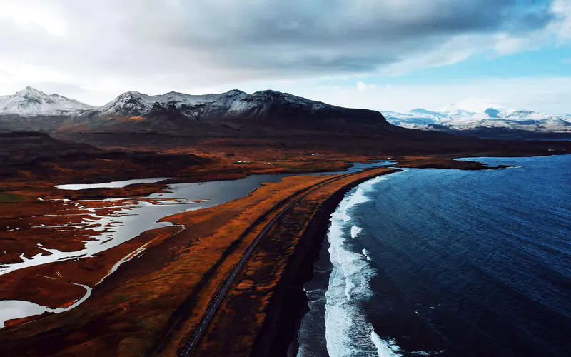 海岸线,湿地,道路,Snaefellsnes Vegur,冰岛,5K桌面壁纸5120×3200