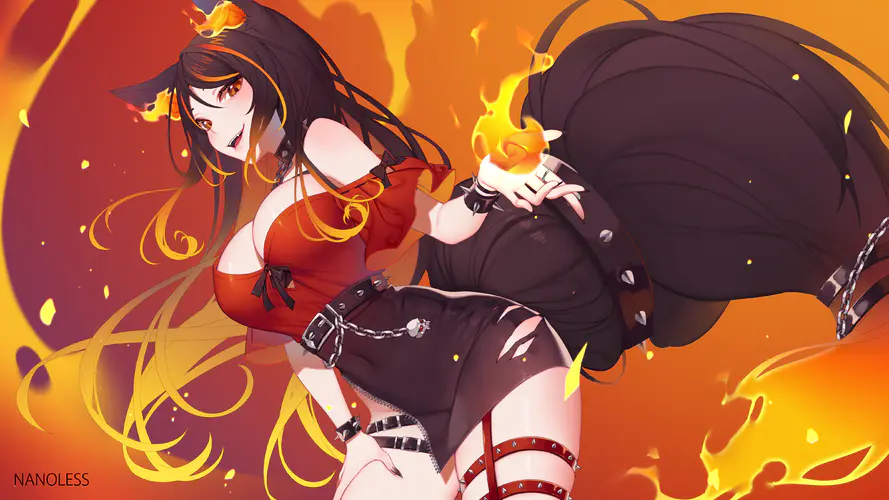 奇幻动漫女孩 狐狸女孩与火之肩，4K壁纸精选