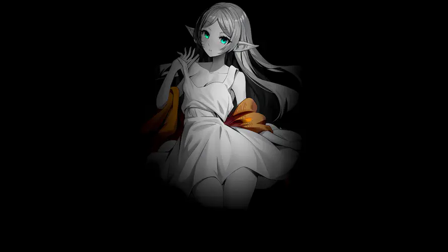 动漫女孩4K壁纸 深色背景、尖耳朵与连衣裙