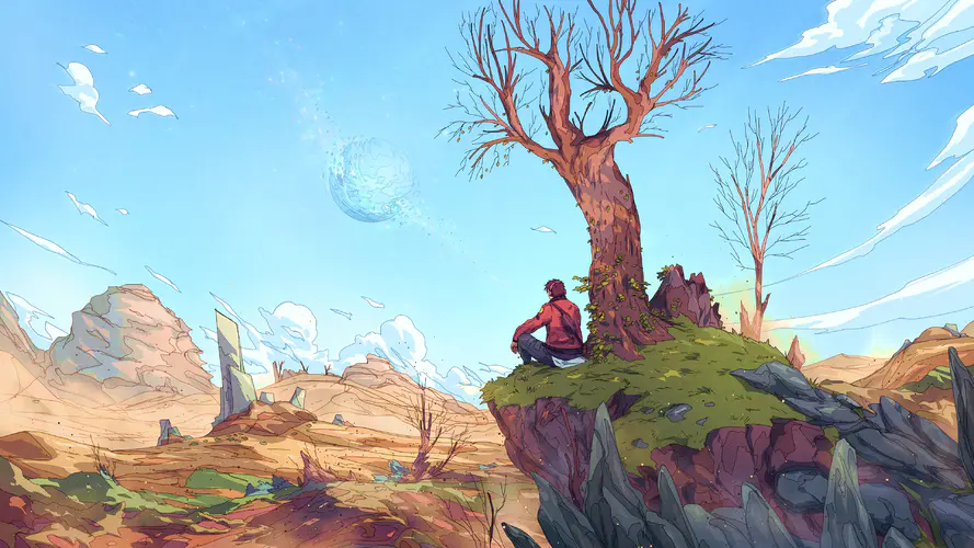 AI艺术创作的4K奇幻沙漠风景壁纸 树木与天空的交织