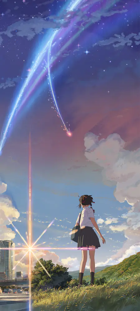 流星夜空少女唯美壁纸