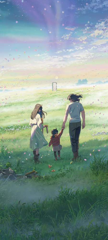 动漫唯美田野一家人温馨背影壁纸